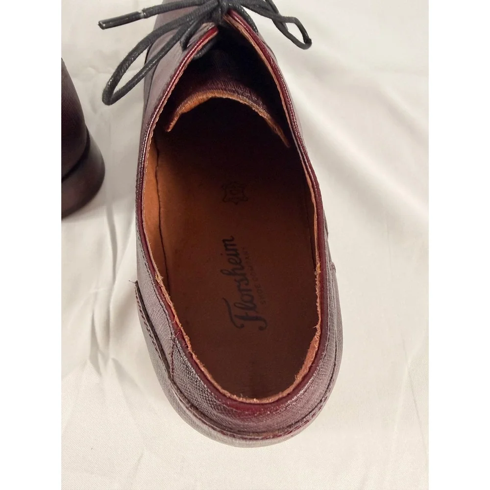 Florsheim Cap Toe Oxford Shoes 11D Burgundy Textured Leather 15175-501